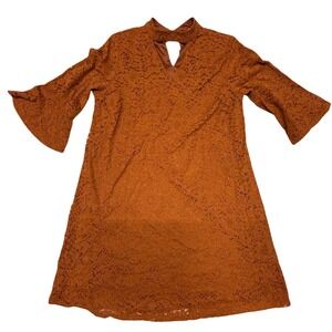 Altar'd State Lace Dress Bell Sleeve Keyhole Casual Brown‎ Size L